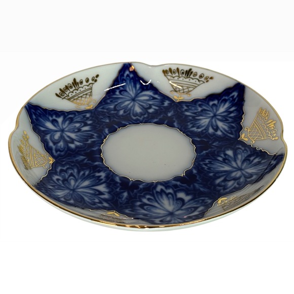 Vtg Black Cockerel Lomonosov SAUCER ONLY Russian Imperial Blue Gilt Accent 5.75" - Picture 5 of 8